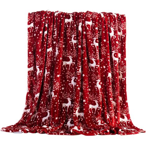 Plaid De Noël - Renne Bonhomme De Neige - 70 x 100 cm - Polyester - Rouge - 1 Pièce (1/5)