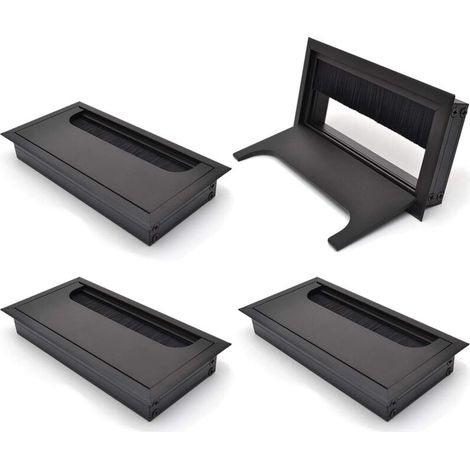 Cable Management Cover Square Wire 80x 160mm for Recessed on Desk Table Cable Organizer for Furniture Black Aluminum Pack of 4