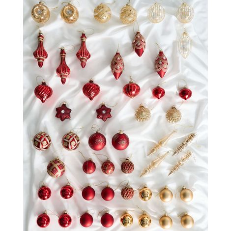 Weihnachtskugel 50er Set SPARKLE Glas Rot / Gold