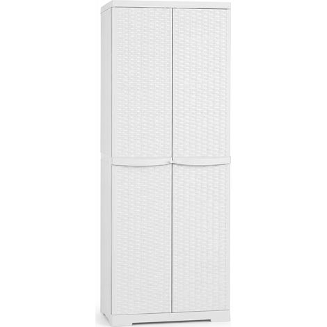 MOBILETTO IN POLIPROPILENE 4 RIPIANI IN RATTAN H.178- L cm. 65 x P cm. 45 Bianco- TRIOP- pezzi 1 (1/4)