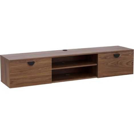 Meuble TV suspendu 160 cm industriel bois foncé