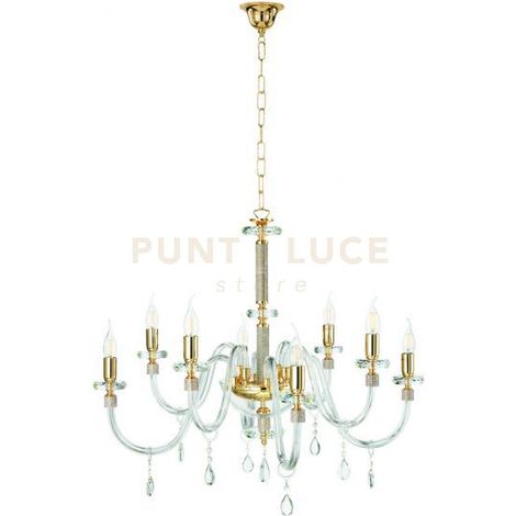 LAMPADARIO DIDO 8 LUCI CRISTALLO E ORO ATTACCO E14 D.83CM