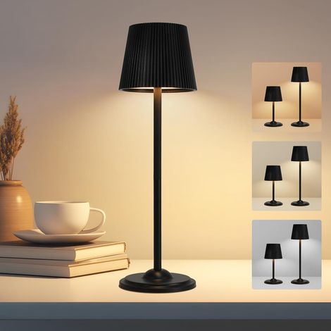 Black Wireless LED Table Lamp, Touch Dimmable with 3 Color Temperatures, USB-C Rechargeable, Wavy Design Removable and Portable for Bedroom (1/5)