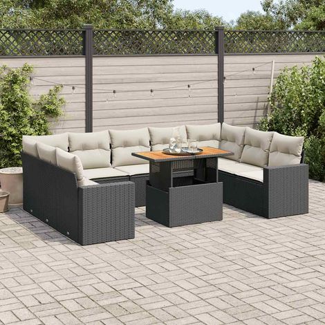 Salon de jardin modulable 10 pièces en résine tressée noire avec coussins, 90.8kg - PANGIVO (1/5)