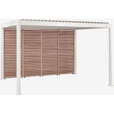Pergola bioclimatique en aluminium avec lames et panneau latéral Druvia SKLUM Gardénia Blanc - Bois de Châtaignier Brun (1/5)