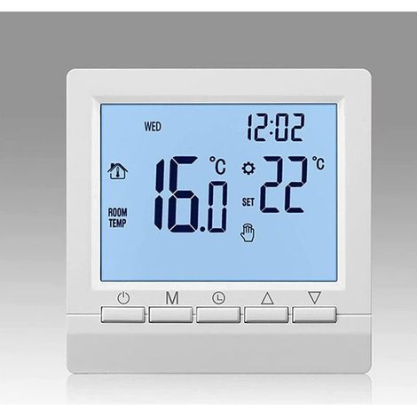 Thermostat de Chauffage de chaudière à gaz 1.5 v régulateur de température alimenté par Batterie avec rétro-éclairage Blanc pour chaudières Programmable hebdomadaire (1/5)