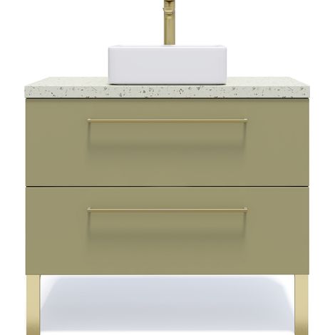 Meuble de salle de bain suspendu vasque à poser 90cm 2 tiroirs Vert olive - Glasgow (1/5)