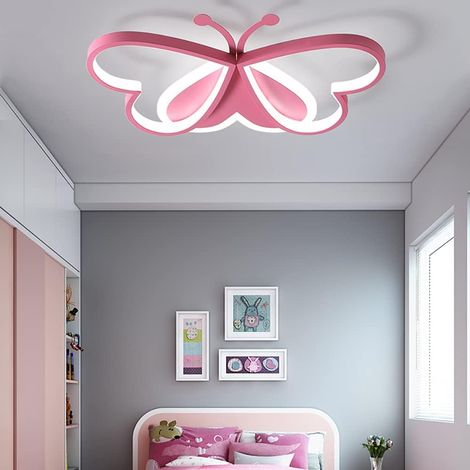 Gojoy – Plafonnier papillon rose moderne LED 90 W – Intensité variable – Pour chambre d'enfant, salon, restaurant – Décoration intérieure (1/5)
