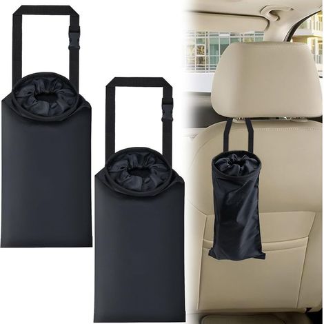 2 PCS Car Trash Bags, Car Accessories Washable Garbage Bag Hanging, Detachable Trash Can with Top Elastic Vent & Sticky Strap Bottom Opening, Seat Back Tash Bag for Cars,Travelling,Outdoor (1/5)