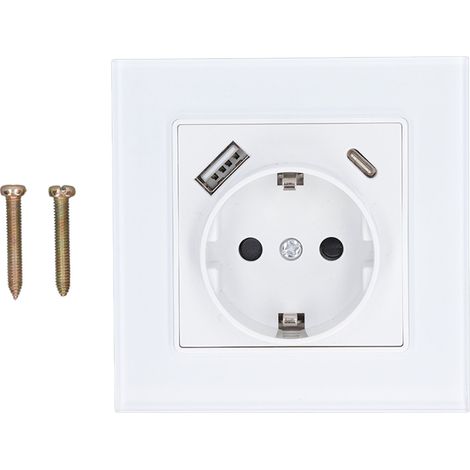 Versenkte Steckdose aus gehärtetem Glas, USB-C 5 V 2,1 A, AC 250 V 3520 W Typ 82, verdeckte Wandmontage, EU-Standard (1/5)