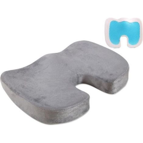 Coussin de Siège Orthopédique avec Gel, Oreillier Coccyx en Mousse à Mémoire de Forme, Gris 45 x 35 x 7 cm (1/3)