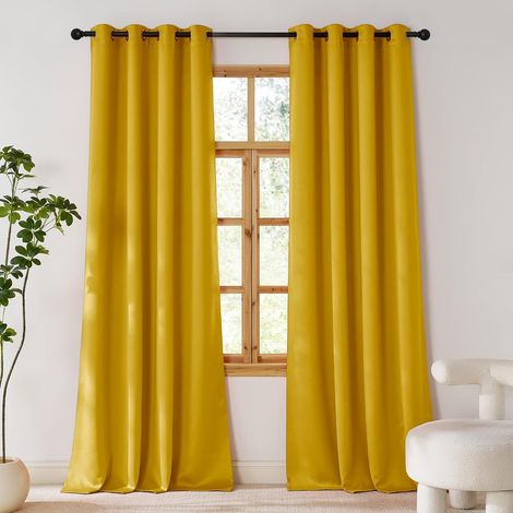 Thermal Blackout Curtains - Bedroom Window Decoration Opaque Panels, Eyelet Draperies for Home, Living Room, Light Insulation, Anti Cold Heat, Gold, W140 x H240 cm, Pack of 2 (1/5)