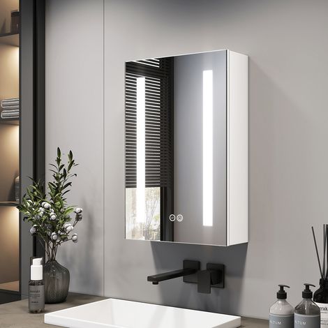 EMKE LED Bathroom Mirror Cabinet Bathroom Wall Mirror Cabinet with Shaver Socke Anti Fog, Dimmable & 3 Colors 40L x 60H x 14.5D cm (1/5)