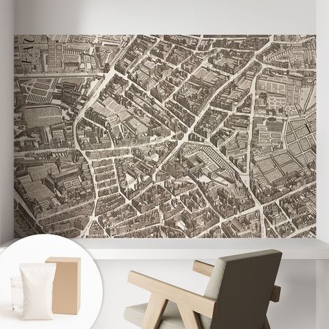 Papier peint intissé mural avec imprimé motifs uniques apparence moderne - Colle incluse gratuite Labyrinthe urbain 104x70 cm (1/5)