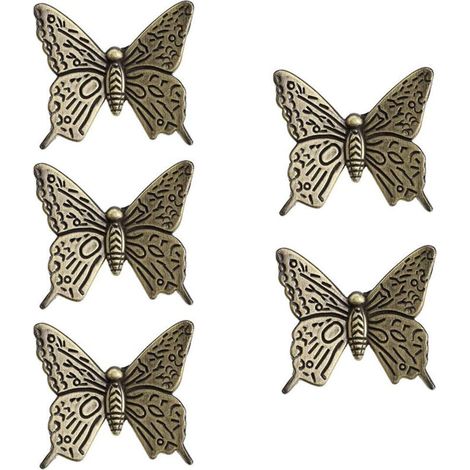 (Bronzo) 5 maniglie per cassetti di mobili retrò, maniglie per ante di armadi in lega di zinco a forma di farfalla vintage 43mm-Crezuo-Crezuo