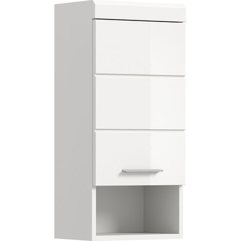 Badezimmer Hängeschrank, 37 cm breit, in weiß mit weiß Hochglanz - SIROCO-158 (1/5)