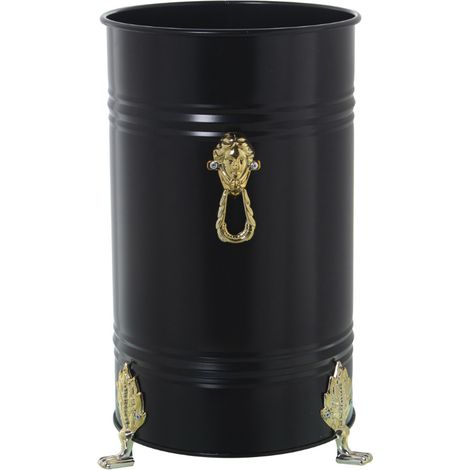 Porte-parapluie rond en métal noir 40.5 cm – Bac amovible pour eau – Design élégant pour entrée – Diamètre 23 cm