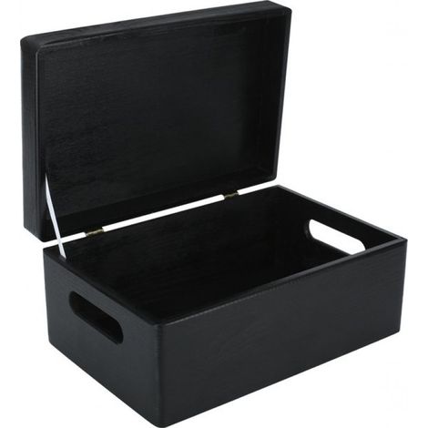 Grande boîte de rangement en bois noir  30 x 20 x 14 cm  avec couvercle  Documents, objets de valeur, jouets et outils (1/5)