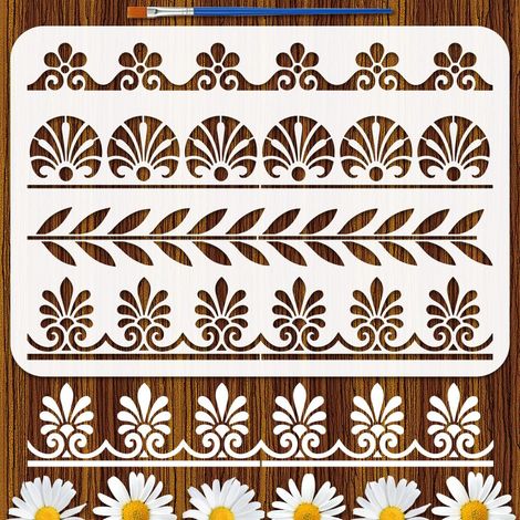 Pochoirs Décoratifs Avec Pinceau 29.7x21cm 4 Styles Pochoirs de Peinture à Motifs Pet Thèmes Floraux Modèle pour Peinture sur Bois Sol Mur Carrelage Tissu Meubles (1/5)