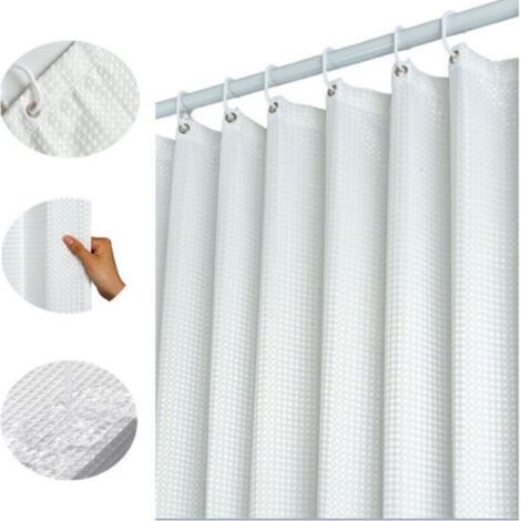 100 x 180 cm (Weiß) Waffel-Duschvorhang mit Metallringen, schimmelresistenter Duschvorhang für Badewanne und Duschkabine, strapazierfähiger Stoffvorhang für Badewanne und Duschkabine, beschwerter Saum