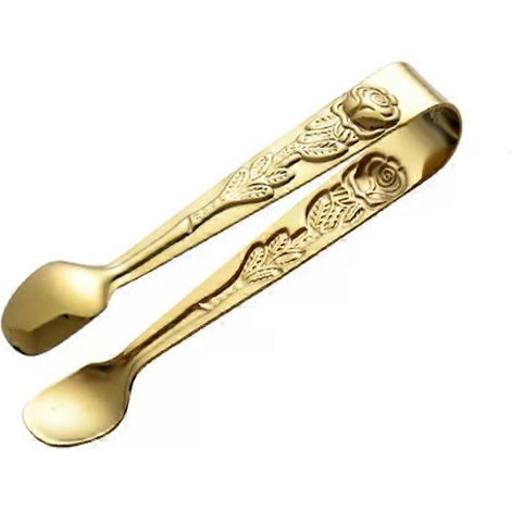 HONORNIC - Pince à glace 1/2/4 pièces, poignée en forme de rosette en relief, en acier inoxydable, pince argentée/dorée, pince pour barbecue, pince pour cuisine et bar (1/5)