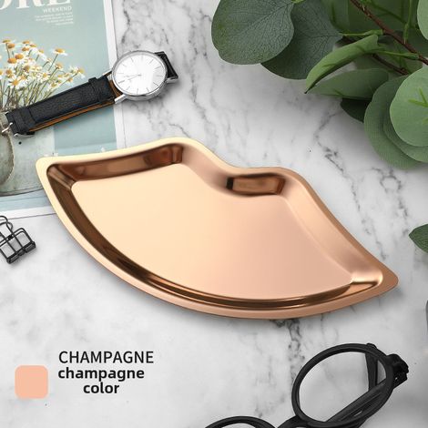 Bandeja decorativa creativa para la entrada, ideal para guardar joyas y anillos, decoración de interiores de alta gama, en acero inoxidable (oro rosa). (1/5)