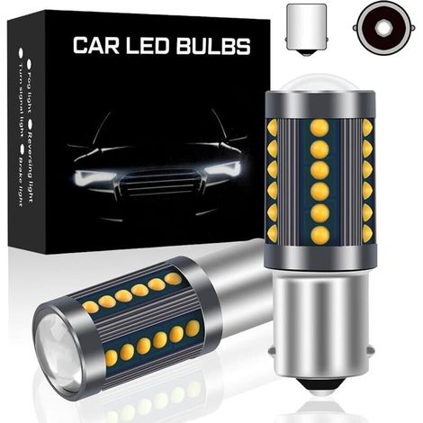 2 bombillas LED amarillas BA15S P21W, chip COB 1156 36SMD, actualización de 500LM para intermitentes delanteros y traseros para vehículos de 12V.