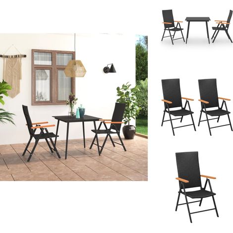 3-tlg. Garten-Essgruppe Schwarz und Braun - Gartenmöbel Set - Rattan Gartenmöbel - Gartentisch - Gartenstühle - Outdoor Möbel (1/5)