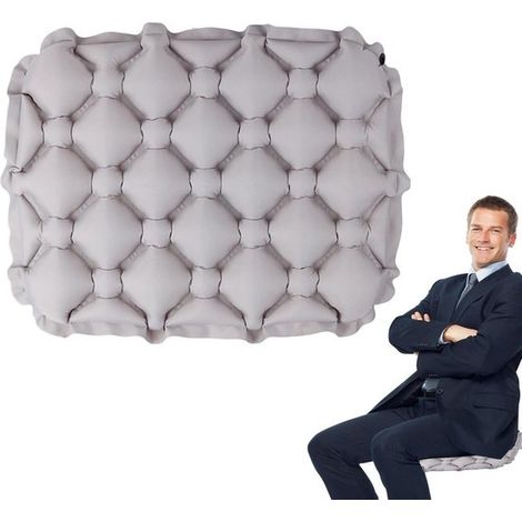 Coussin de siège gonflable - Coussin d'air - Confort d'assise prolongé - Résistant à l'humidité - 44 x 34 x 5 cm - Gris (1/5)