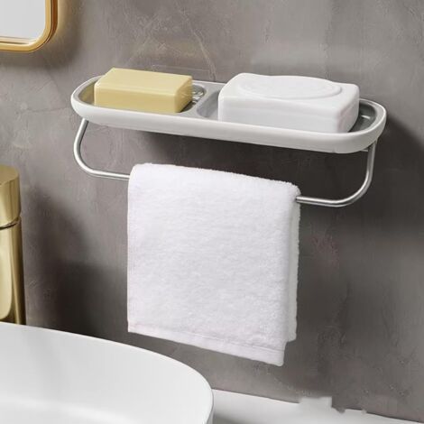 Soap Dish with Shower Towel Holder, Self Draining, Wall Mounted for Bathroom, Gray (1/5)