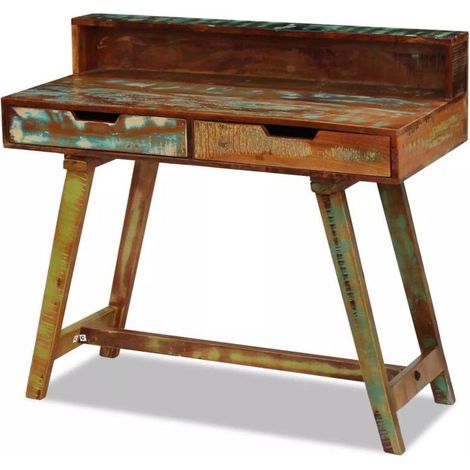 Bureau table meuble travail informatique bois de récupération massif (1/2)