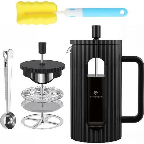 French Press Cafetière à piston en verre résistant à la chaleur avec filtre en acier inoxydable 1 l (1000 ml) pour l'infusion à froid et le café – passe au lave-vaisselle (1/5)