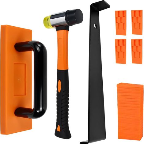 Lot de 43 kits de pose de sol stratifié avec cale à percussion, marteau double face et 40 entretoises de sol, kit de pose de parquet pour la pose de sols stratifiés (1/5)
