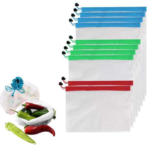 Lot de 15 sacs à produits réutilisables, lavables et respectueux de l'environnement pour les courses, les fruits, les légumes, les jouets, y compris trois modèles de grand, moyen et petit (1/5)