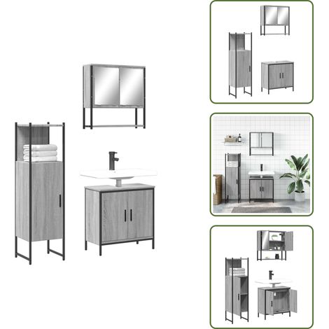 The Living Store Set Mobili da Bagno 3 pz Grigio Sonoma in Legno Multistrato - Mobile da bagno