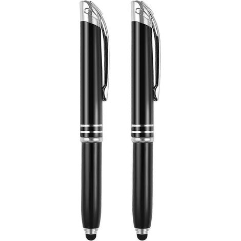Lot de 2 stylos à bille LED créatifs Toyvian, stylos d'écriture pratiques en métal, fournitures de bureau et scolaires lumineuses (noir)-13.20X1.50X1.50CM