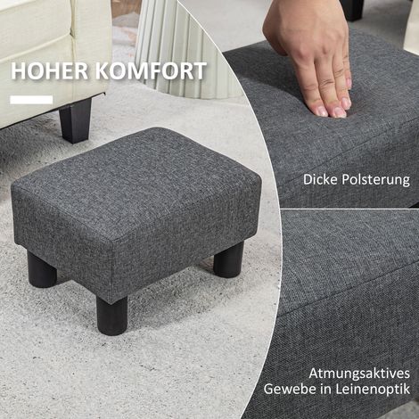 Pouf mit leinenartigem Stoffbezug, Polyurethanschaumfüllung, Kunststoffbeinen, geeignet für verschiedene Räume, grau. (1/5)