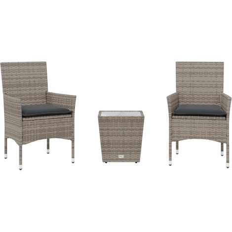 Maison Exclusive - Ensemble de bistro avec coussins 3 pcs gris rotin et verre (1/5)