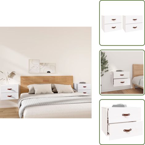 Wand-Nachttische 2 Stk. Weiß 50x36x40 cm - Wand-Nachttisch - Kiefernholz Möbel - Weißes Schlafzimmermöbel - Wohnzimmer Dekoration - Regal (1/5)