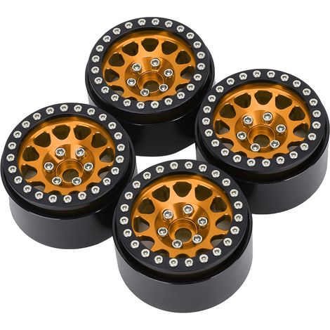 4-teiliges Set aus Metallfelgen und Reifen für 1:10 RC-Crawler, kompatibel mit Axial SCX10/SCX10II/90046/90047, Schwarz und Gold (1/5)
