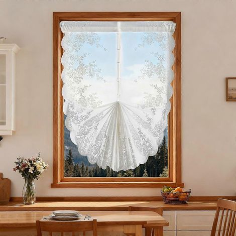 Voilage, voilage 80 x 100 cm, voilage blanc translucide, voilage transparent à motif floral, 1 pièce (1/4)