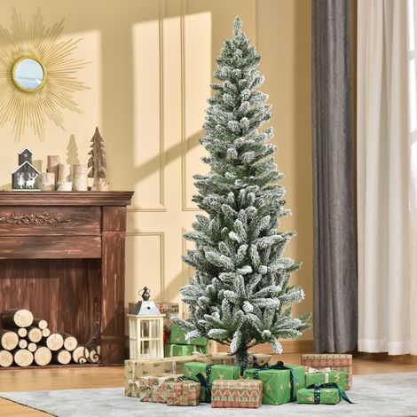 Árbol de Navidad Nevado Artificial 180 cm con 394 Ramas Ignífugas de PVC Apertura Automática Base Plegable y Soporte de Acero Decoración Interior Ø60x180 cm Verde y Blanco (1/5)