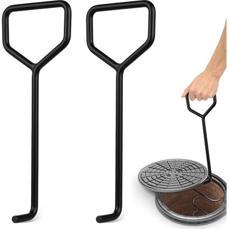 2 Pcs Clés de Couvercle de Regard, 30cm Crochet Leve Plaque Egout, Cle Levage Plaque pour robinets d'arrêt, regards égout (1/5)