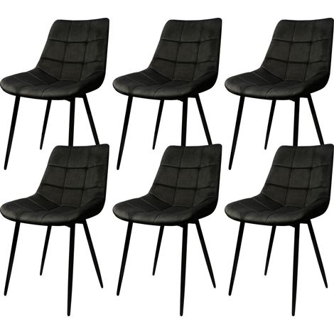 Lot de 6 Chaises de salle à manger, Siège moderne chaise à carreaux, rembourrées, surface en velours lisse-charge 120 kg-avec pieds en fer, noir (1/5)