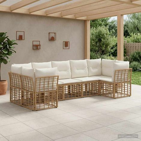 vidaXL Set di divani da esterno 7 pcs Naturale e Bianco Crema