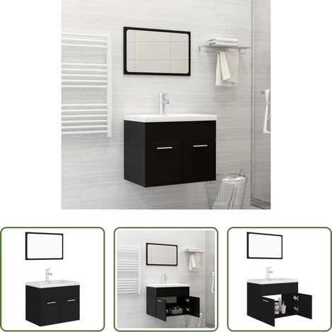 Waschbecken -  Badmöbel-Set Schwarz Holzwerkstoff (1/5)