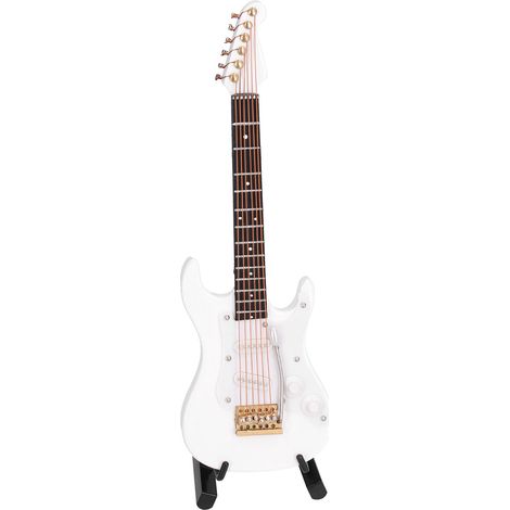 Guitare électrique miniature en bois blanc, modèle d'instrument décoratif, idéal cadeau ornement, mini guitare artisanale pour étagère ou bureau. (1/5)