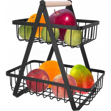 Cesta de frutas de dos niveles, verduras, bandeja, cesta de metal, loft (1/5)