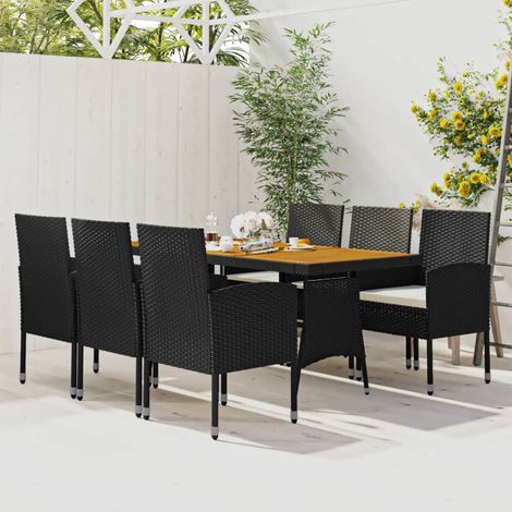 7-tlg. Garten-Essgruppe Poly Rattan Schwarz (1/5)
