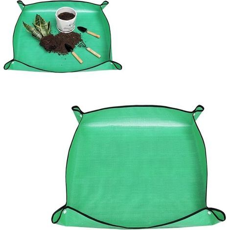 Tapis de jardinage imperméable vert 50 x 50 cm, tapis de jardinage portable, tapis de plantation pliable pour rempotage et plantes d'intérieur (2 pièces) (1/5)